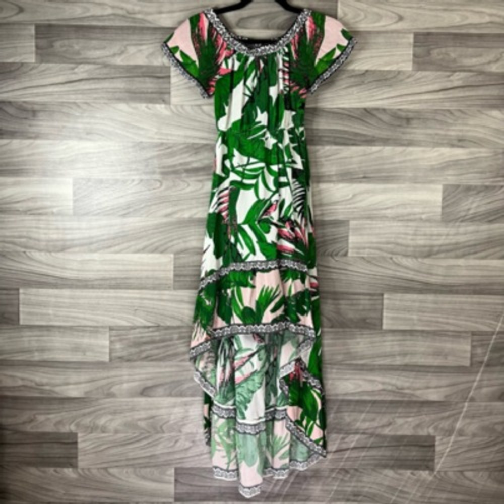 Flying Tomato Green and Pink Tropical High-Low Maxi Dress